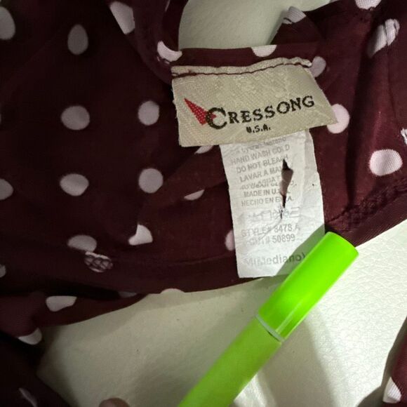 Cressong USA Burgundy Polka Dot Sleeveless Top – Size Medium - Picture 3 of 4